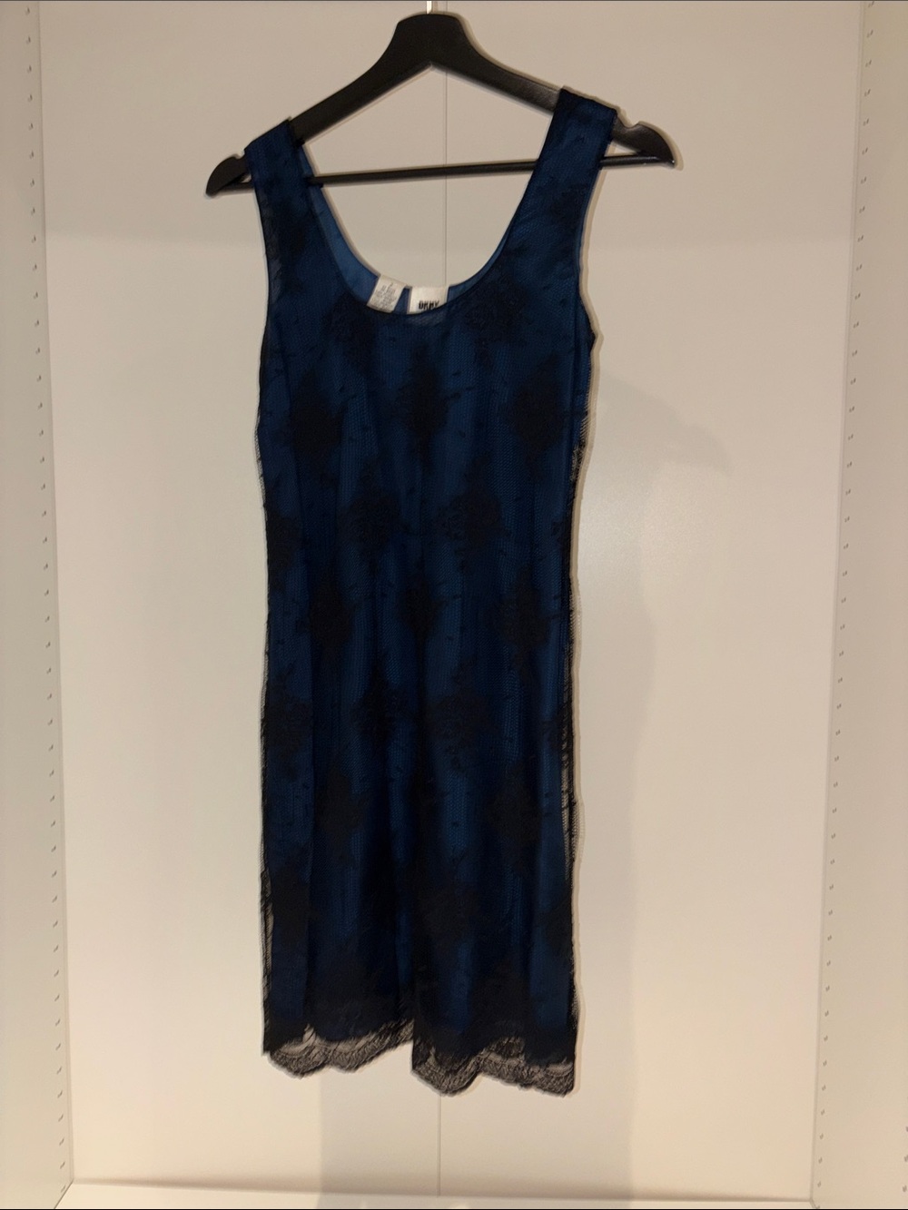 DKNY vintage 90s Sleeveless Navy Blue Lace Shift Dress